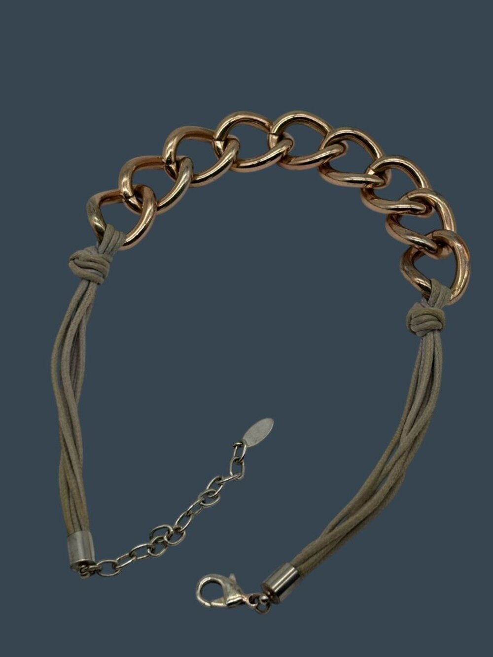 St. Thomas Necklace Chunky Large Rose Gold-Tone Curb Links Gray Cord, Adjustable - Picture 15 of 16